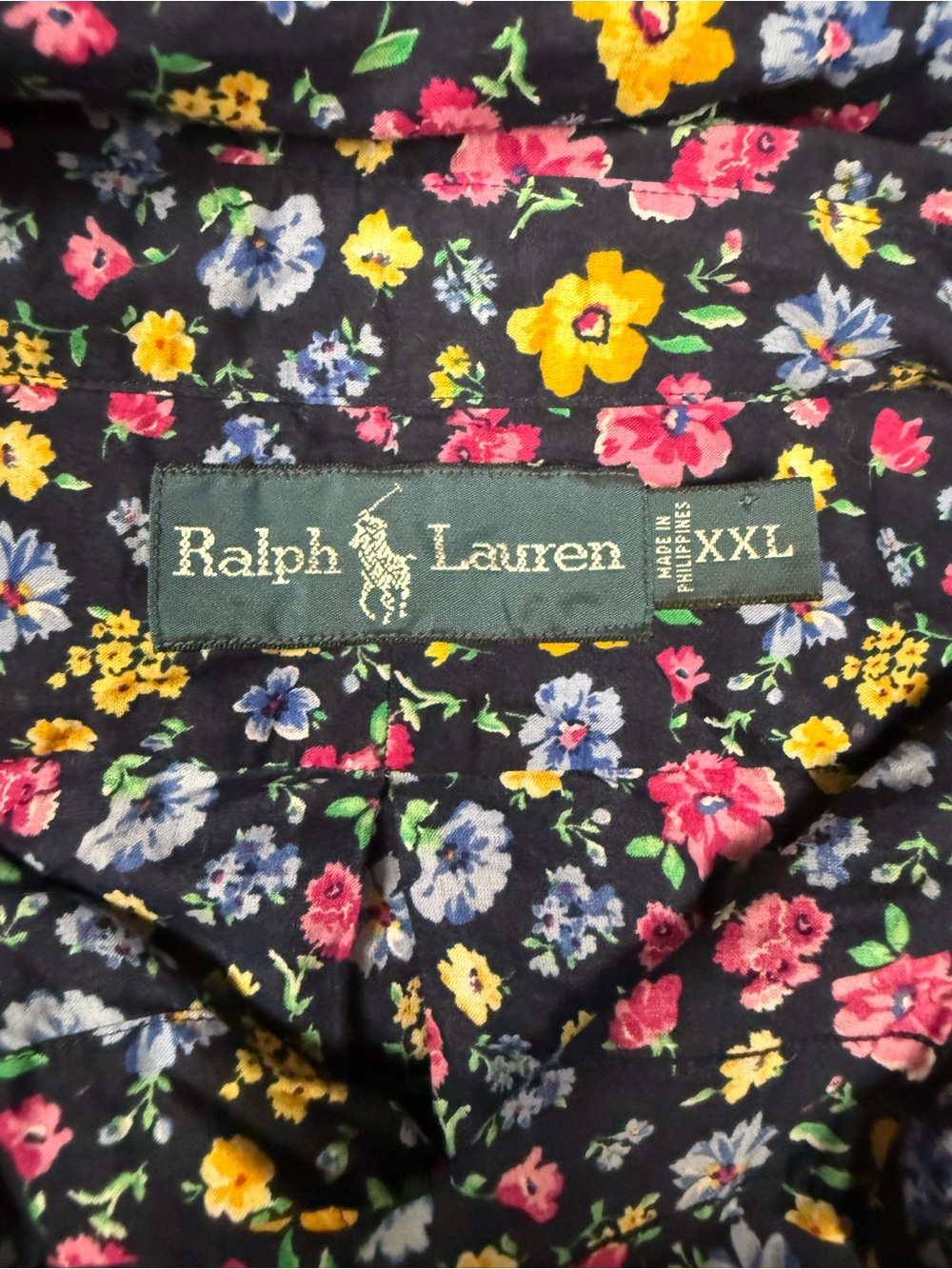 Ralph Lauren Navy Cotton Floral Button-Down Shirt with Pink & Yellow Accents XXL - Picture 8 of 9
